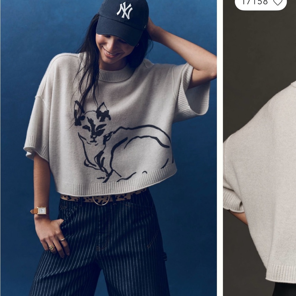 Anthropologie Gray Graphic Crop Sweater